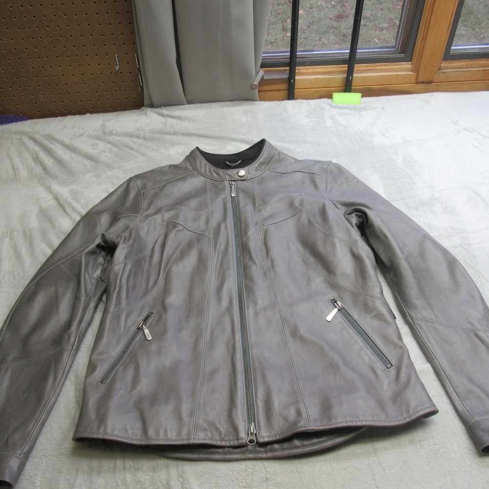 Hein Gericke Jacket Womens 12 Gray Genuine‎ Leather Zip Motorcycle Pit Zip Vent